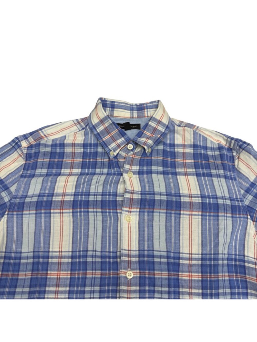 Banana Republic Men's Plaid Button-Up SS Shirt Multicolor Linen Blend, Size L - Picture 3 of 7